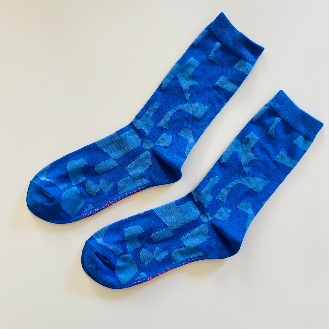 Crew Socks - Checks in Cobalt and Periwinkle