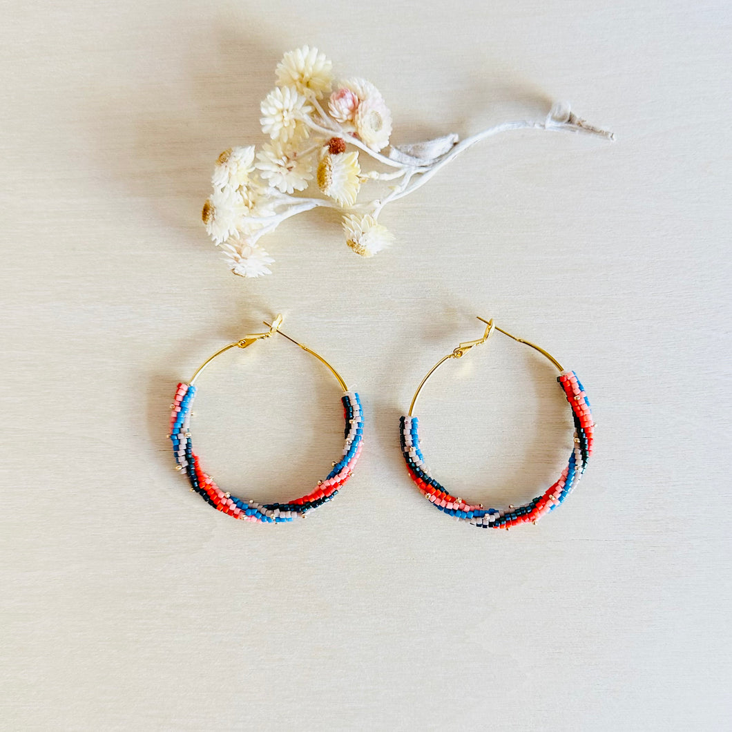 Beaded Handwoven Twisted Hoop Earrings (Ocean Sunset) - Mayana